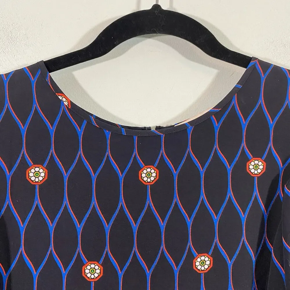 Kenzo x H&M Women's Abstract Print 100% Silk Ruffle Cap Sleeve Blouse Size 2